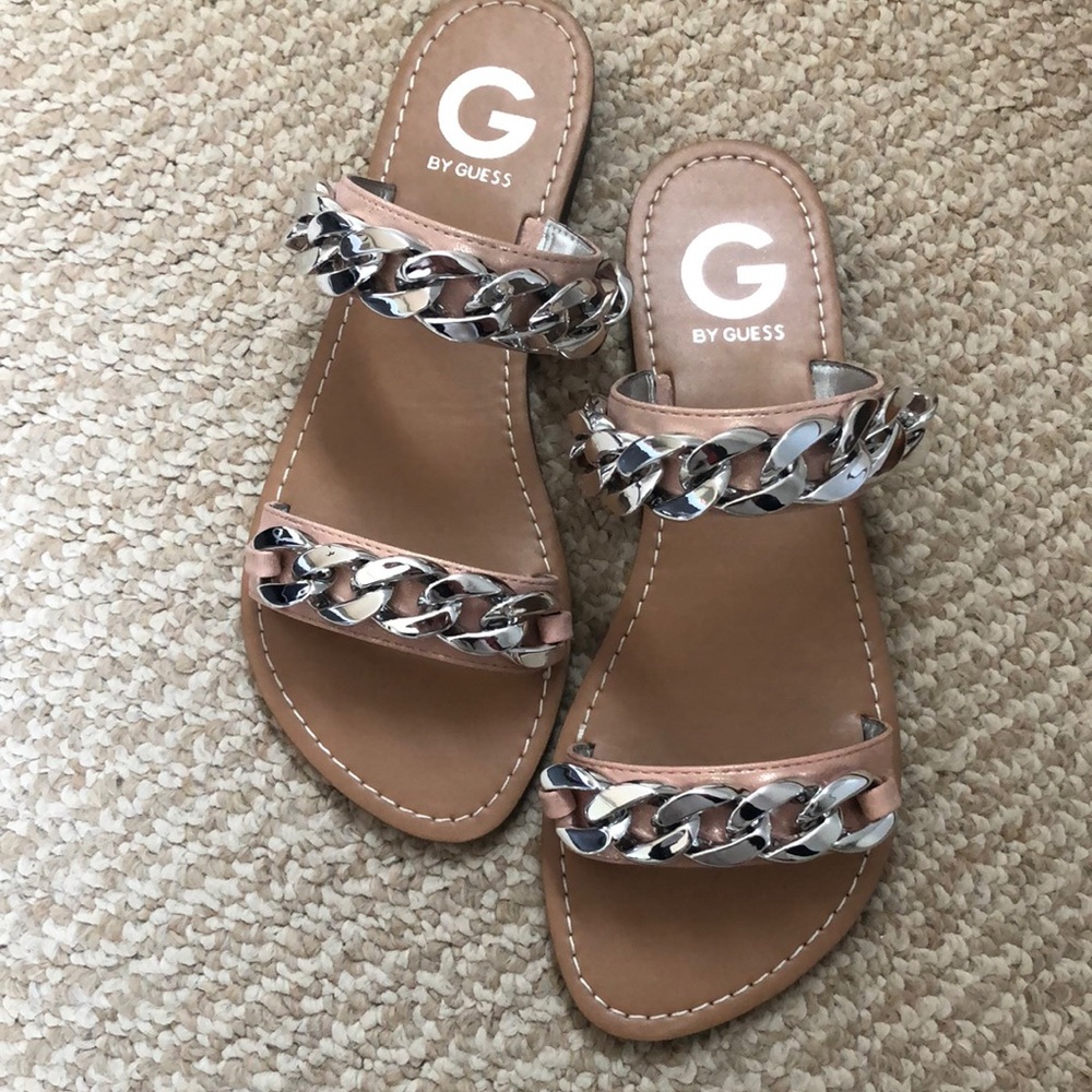 Guess Flats Silver Chains Sandals size 6.5